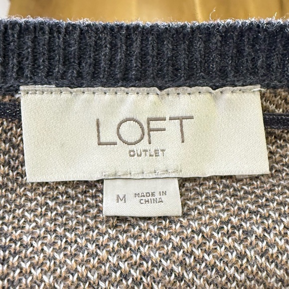 LOFT Plaid checked Open Front Sweater Cardigan Neutral Plaid Women’s Size Medium - Picture 2 of 6